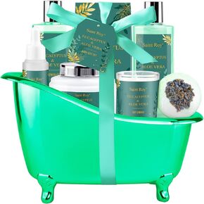 Gift Baskets for Women - Saint Roy Eucalyptus & Aloe Vera Scented Birthday Gifts for Women, include Bubble Bath for Women, Soy Candle, 8 Pcs Spa Gift Set for Her, Mother's Day