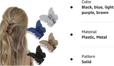 Butterfly Hair Clips for Women and Girls - 4 Pcs 2.36" Nonslip Strong Hold Matte Hair Accessories Clamps Jaw Clips for Thin and Medium Hair, Gifts for in Kuwait