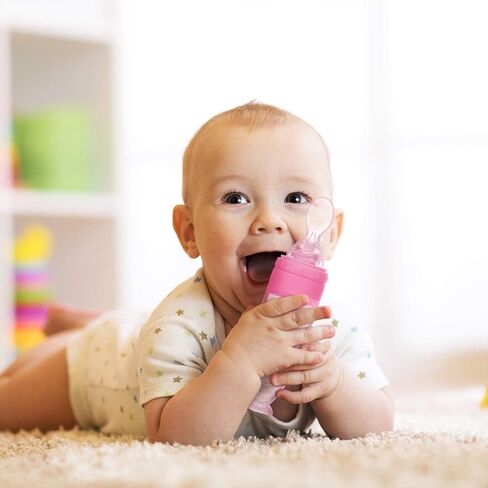 2 Pieces Silicone Baby Spoons Baby Feeding Spoon with Standing Base for Infant 0-24 Months Dispensing and Feeding (Pink) in Saudi Arabia