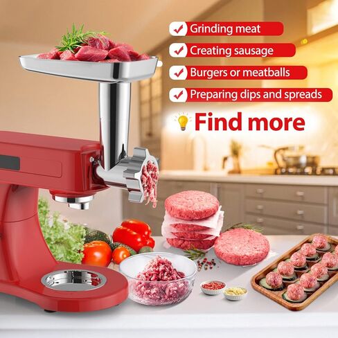 Upgraded Metal Food Meat Grinder Attachment for Kitchenaid Stand Mixer, KitchenAid Meat Grinder Attachments Including Sausage Stuffer & 4 Grinding Blades for Versatile Cooking in Kuwait