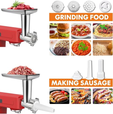 Upgraded Metal Food Meat Grinder Attachment for Kitchenaid Stand Mixer, KitchenAid Meat Grinder Attachments Including Sausage Stuffer & 4 Grinding Blades for Versatile Cooking in Kuwait