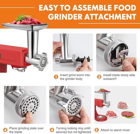 Upgraded Metal Food Meat Grinder Attachment for Kitchenaid Stand Mixer, KitchenAid Meat Grinder Attachments Including Sausage Stuffer & 4 Grinding Blades for Versatile Cooking in Kuwait