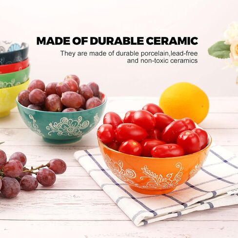 ديكو طقم اوعية بورسلين (18 اونصة، 6 قطع) - للحبوب والشوربة والسلطة والمعكرونة والفواكه والايس كريم - امنة للاستخدام في الميكروويف وغسالة الصحون، تصميمات متنوعة in Kuwait