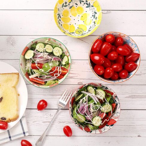 ديكو طقم اوعية بورسلين (18 اونصة، 6 قطع) - للحبوب والشوربة والسلطة والمعكرونة والفواكه والايس كريم - امنة للاستخدام في الميكروويف وغسالة الصحون، تصميمات متنوعة in Kuwait