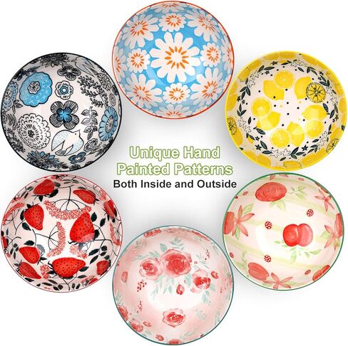 ديكو طقم اوعية بورسلين (18 اونصة، 6 قطع) - للحبوب والشوربة والسلطة والمعكرونة والفواكه والايس كريم - امنة للاستخدام في الميكروويف وغسالة الصحون، تصميمات متنوعة in Kuwait