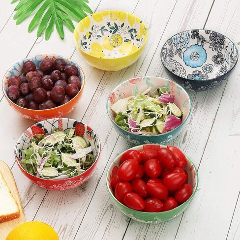 ديكو طقم اوعية بورسلين (18 اونصة، 6 قطع) - للحبوب والشوربة والسلطة والمعكرونة والفواكه والايس كريم - امنة للاستخدام في الميكروويف وغسالة الصحون، تصميمات متنوعة in Kuwait