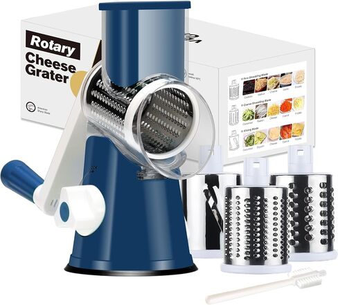 Cambom Cheese Grater Cheese Shredder - Kitchen Manual Rotary Cheese Grater with Handle Vegetable Slicer Nuts Grinder 3 Replaceable Drum Blades and Strong Suction Base Free Cleaning Brush in Saudi Arabia