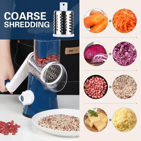 Cambom Cheese Grater Cheese Shredder - Kitchen Manual Rotary Cheese Grater with Handle Vegetable Slicer Nuts Grinder 3 Replaceable Drum Blades and Strong Suction Base Free Cleaning Brush in Saudi Arabia
