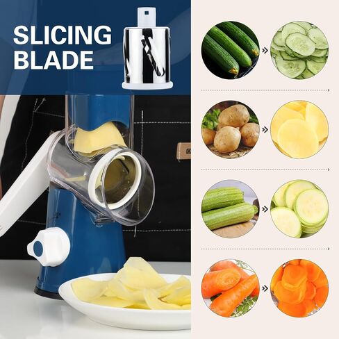 Cambom Cheese Grater Cheese Shredder - Kitchen Manual Rotary Cheese Grater with Handle Vegetable Slicer Nuts Grinder 3 Replaceable Drum Blades and Strong Suction Base Free Cleaning Brush in Saudi Arabia