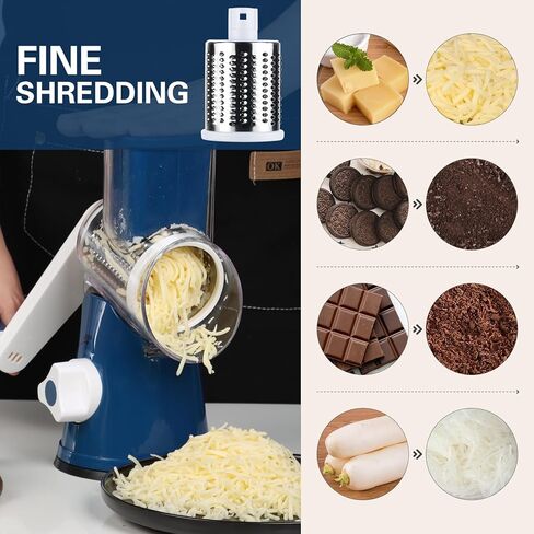 Cambom Cheese Grater Cheese Shredder - Kitchen Manual Rotary Cheese Grater with Handle Vegetable Slicer Nuts Grinder 3 Replaceable Drum Blades and Strong Suction Base Free Cleaning Brush in Saudi Arabia