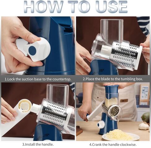 Cambom Cheese Grater Cheese Shredder - Kitchen Manual Rotary Cheese Grater with Handle Vegetable Slicer Nuts Grinder 3 Replaceable Drum Blades and Strong Suction Base Free Cleaning Brush in Saudi Arabia