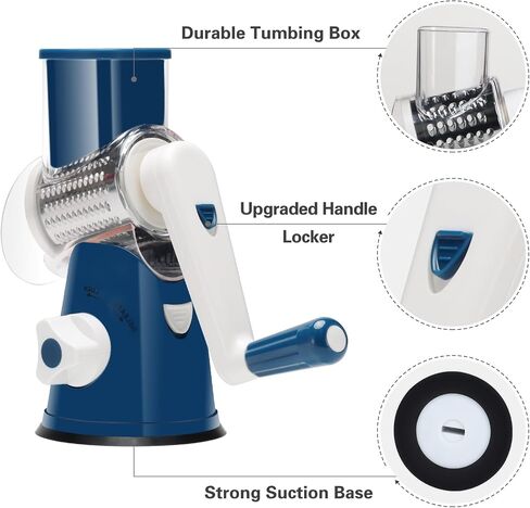 Cambom Cheese Grater Cheese Shredder - Kitchen Manual Rotary Cheese Grater with Handle Vegetable Slicer Nuts Grinder 3 Replaceable Drum Blades and Strong Suction Base Free Cleaning Brush in Saudi Arabia