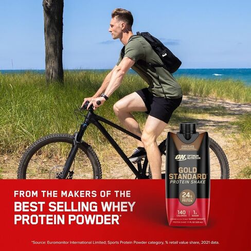 Optimum Nutrition Gold Standard Protein Shake, 24g Protein, Ready to Drink Protein Shake, Gluten Free, Vitamin C for Immune Support, Chocolate, 11 Fl Oz, Pack of 4 (Packaging May Vary) in Kuwait