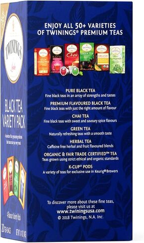 Twinings Black Tea Variety Pack with Earl Grey Tea, English Breakfast Tea, Irish Breakfast Tea, and Lady Grey Tea Bags, Individually Wrapped, 20 Count Ea (Pack of 3) in Saudi Arabia