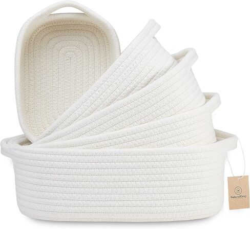 NaturalCozy 5-Piece Rectangle Storage Basket Set- Natural Cotton Rope Woven Baskets for Organizing! Small Basket for Montessori, Baby Nursery, Dog Toy Baskets, Cat Toy Box, Bathroom Organization Bin in Saudi Arabia