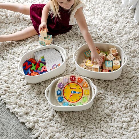 NaturalCozy 5-Piece Rectangle Storage Basket Set- Natural Cotton Rope Woven Baskets for Organizing! Small Basket for Montessori, Baby Nursery, Dog Toy Baskets, Cat Toy Box, Bathroom Organization Bin in Saudi Arabia