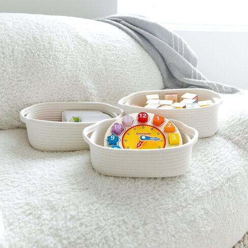 NaturalCozy 5-Piece Rectangle Storage Basket Set- Natural Cotton Rope Woven Baskets for Organizing! Small Basket for Montessori, Baby Nursery, Dog Toy Baskets, Cat Toy Box, Bathroom Organization Bin in Saudi Arabia