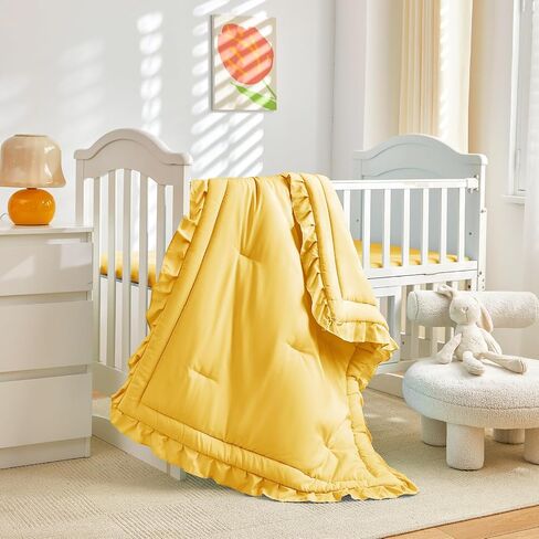 3 Pieces Crib Bedding Set Baby Ruffle Quilted Comforter with Fitted Sheet and Pillow - Cute Ruffled Shabby Chic Bedding Soft Blanket Design Gray in Kuwait