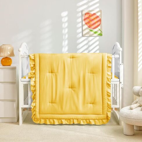 3 Pieces Crib Bedding Set Baby Ruffle Quilted Comforter with Fitted Sheet and Pillow - Cute Ruffled Shabby Chic Bedding Soft Blanket Design Gray in Kuwait