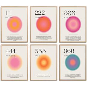 Aura Angel Numbers Poster Sets of 6 for Room Aesthetic Minimalist Inspirational Quotes Canvas Wall Art Bedroom Aesthetic Decor 8x10 Inch Unframed