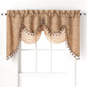 GoodGram Portofino Ultra Luxurious Raised Jacquard and Fringed Trimmed Austrian Rod Pocket Window Valance - Assorted Colors (Burgundy)