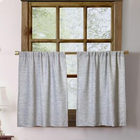 Faux Linen Kitchen Curtains 24 Inch Length Cafe Curtain Tiers for Living Room Basement Bathroom Windows Country Rustic Small Short Curtains, Set of 2, Grey in Saudi Arabia