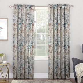 Sun Zero Kara Floral Print Energy Efficient Rod Pocket Curtain Panel, 54" x 63", Stone in Saudi Arabia