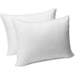 Amazon Basics Down Alternative Bed Pillows and Pillow Protector Case 2-Piece Set, Medium Density, Standard - Pack of 2, White, 26"L x 20"W