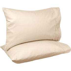 غطاء وسادة من القطن بكثافة 400 خيط من Amazon Basics، مقاس قياسي 76.2 سم طول × 50.8 سم عرض، أبيض - مجموعة من قطعتين