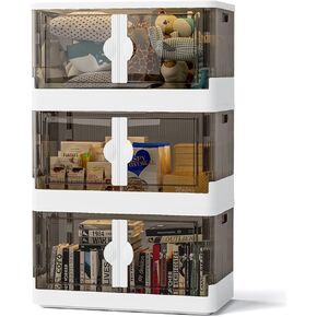 صناديق تخزين قابلة للطي مع أغطية من funlax، صناديق تخزين قابلة للطي وقابلة للتكديس سعة 8.2 جالون مع أبواب وعجلات، مجموعة صناديق تخزين قابلة للطي مكونة من 3 عبوات للخزانة وغرفة النوم والغسيل ومنظم الألعاب وتخزين المنزل in Kuwait