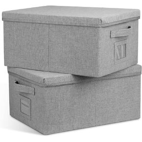 22.8qt Closet Storage Boxes with Lids Black Folding Keepsake Storage Bins Stackable Flat Lidded Carboard Storage Contaner for Clothes Barbie Shoes, 2 Pack