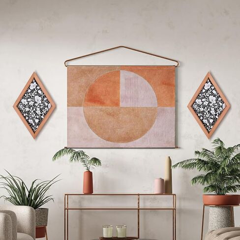 Wildflower Wall Art Wood Diamond Framed Botanical Wall Art, Minimalist Flower Print Wall Art for Rustic Vintage Farmhouse Bathroom Kitchen Wall Decor in Saudi Arabia