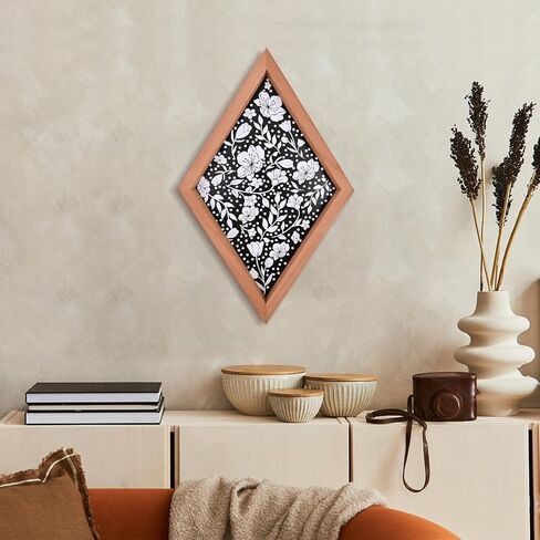 Wildflower Wall Art Wood Diamond Framed Botanical Wall Art, Minimalist Flower Print Wall Art for Rustic Vintage Farmhouse Bathroom Kitchen Wall Decor in Saudi Arabia