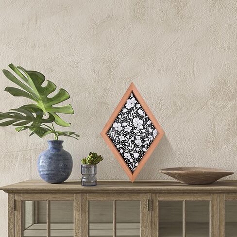 Wildflower Wall Art Wood Diamond Framed Botanical Wall Art, Minimalist Flower Print Wall Art for Rustic Vintage Farmhouse Bathroom Kitchen Wall Decor in Saudi Arabia