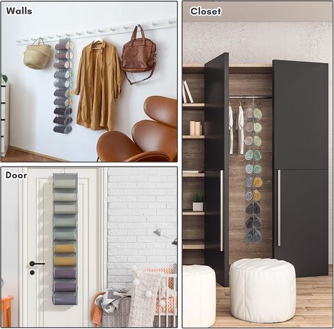 Fixwal Legging Storage Organizer Hanging Closet Organizer System Clothes Closets Holder with Mounted Closet System - 40 Compartments for Leggings, Shirts, Bras, Socks, Pants, and More 2 Pack - Grey in Saudi Arabia