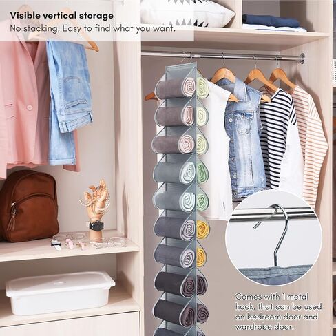Fixwal Legging Storage Organizer Hanging Closet Organizer System Clothes Closets Holder with Mounted Closet System - 40 Compartments for Leggings, Shirts, Bras, Socks, Pants, and More 2 Pack - Grey in Saudi Arabia