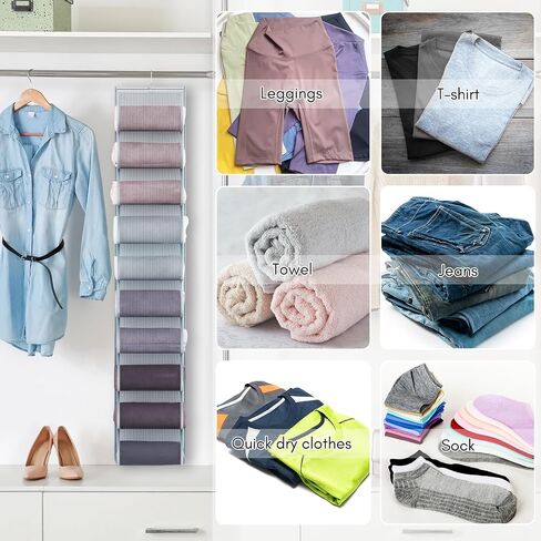 Fixwal Legging Storage Organizer Hanging Closet Organizer System Clothes Closets Holder with Mounted Closet System - 40 Compartments for Leggings, Shirts, Bras, Socks, Pants, and More 2 Pack - Grey in Saudi Arabia