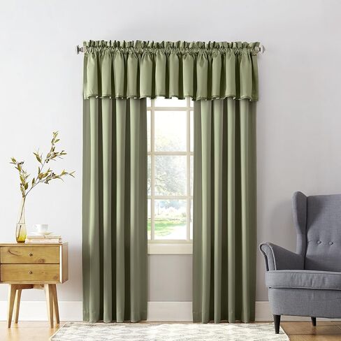 Sun Zero Barrow Energy Efficient Rod Pocket Curtain Valance Pair Sage Green 18 x 54 Inch (Pack of 2) in Kuwait