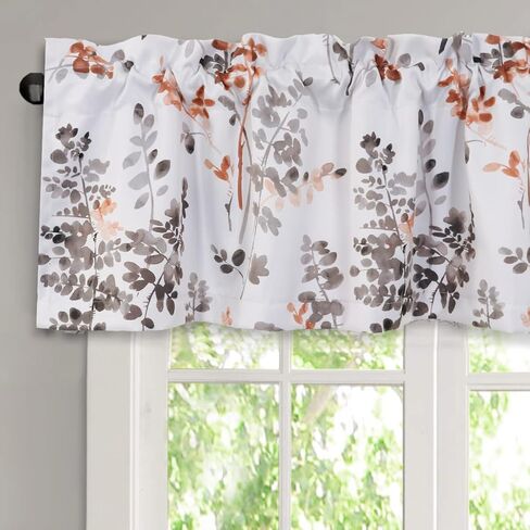 H.VERSAILTEX 100% Blackout Curtain Valances for Kitchen Windows/Living Room/Bedroom Camellia Floral Blackout Window Valances Thermal Insulated Valances for Windows, 52" x 18", 2 Panels, Grey in Kuwait