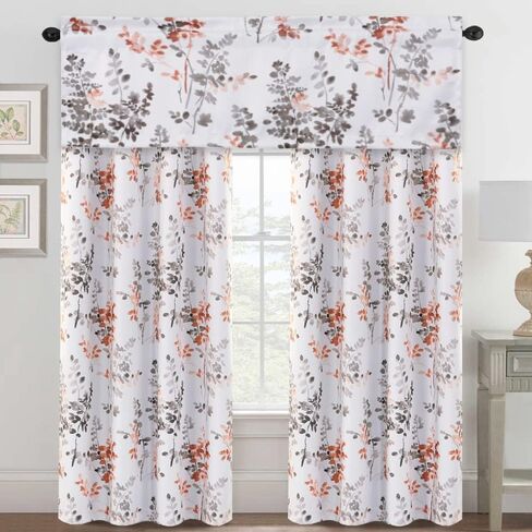 H.VERSAILTEX 100% Blackout Curtain Valances for Kitchen Windows/Living Room/Bedroom Camellia Floral Blackout Window Valances Thermal Insulated Valances for Windows, 52" x 18", 2 Panels, Grey in Kuwait
