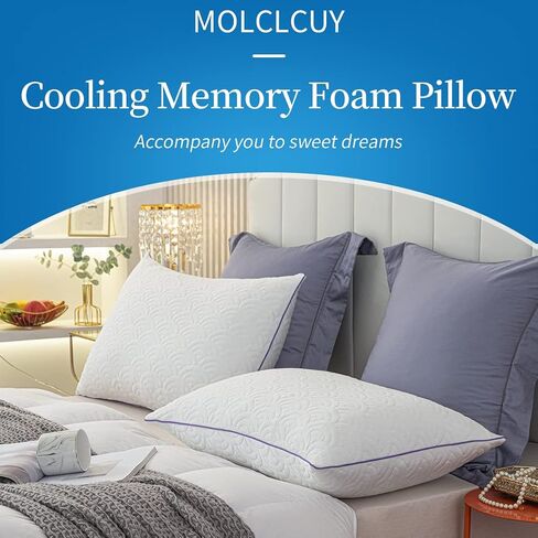 MOLCLCUY وسائد إسفنجية الذاكرة بحجم كينج مجموعة من 2 وسادة من الخيزران الرائعة قابلة للتعديل لنائمي المعدة والجانب الخلفي وسادة جل فاخرة مع غطاء قابل للغسل in Kuwait