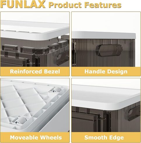 صناديق تخزين قابلة للطي مع أغطية من funlax، صناديق تخزين قابلة للطي وقابلة للتكديس سعة 8.2 جالون مع أبواب وعجلات، مجموعة صناديق تخزين قابلة للطي مكونة من 3 عبوات للخزانة وغرفة النوم والغسيل ومنظم الألعاب وتخزين المنزل in Kuwait
