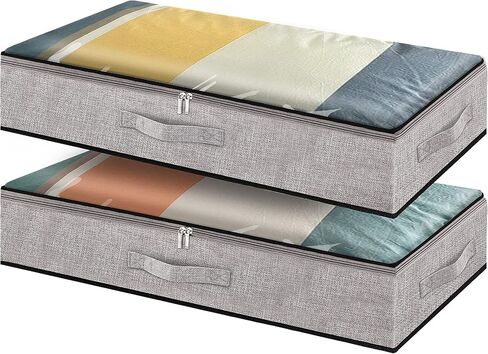 Underbed Storage Containers Bin with Lids (Set of 2) Large Under Bed Storage Organizer with Handle, Foldable Under the Storage Bags for Organizing Clothes, Shoes, Blankets, Pillows-Grey in Saudi Arabia