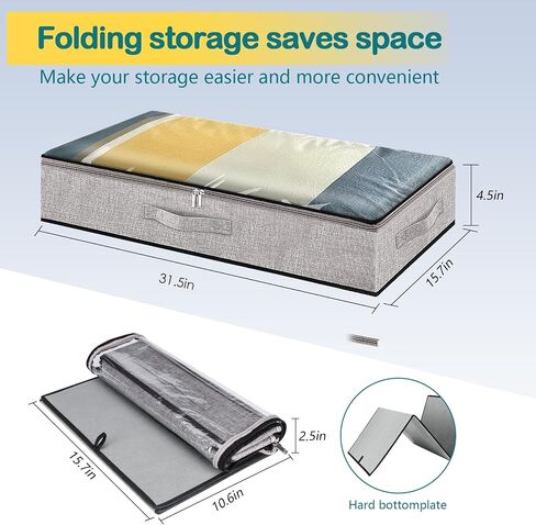 Underbed Storage Containers Bin with Lids (Set of 2) Large Under Bed Storage Organizer with Handle, Foldable Under the Storage Bags for Organizing Clothes, Shoes, Blankets, Pillows-Grey in Saudi Arabia