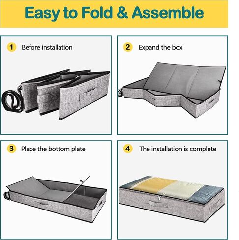 Underbed Storage Containers Bin with Lids (Set of 2) Large Under Bed Storage Organizer with Handle, Foldable Under the Storage Bags for Organizing Clothes, Shoes, Blankets, Pillows-Grey in Saudi Arabia