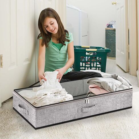Underbed Storage Containers Bin with Lids (Set of 2) Large Under Bed Storage Organizer with Handle, Foldable Under the Storage Bags for Organizing Clothes, Shoes, Blankets, Pillows-Grey in Saudi Arabia