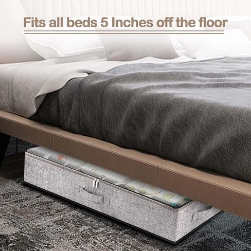 Underbed Storage Containers Bin with Lids (Set of 2) Large Under Bed Storage Organizer with Handle, Foldable Under the Storage Bags for Organizing Clothes, Shoes, Blankets, Pillows-Grey in Saudi Arabia