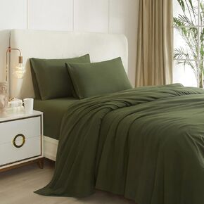 Army Green Twin Sheets Set 3 Piece Cooling Bed Sheets,Hotel Luxury Fitted Sheet Set for Twin Size Bed,Super Soft Sheet Deep Pocket 16 Inch,Wrinkle & Shrink Resistant,Twin Sheets,Green Bed Sheets