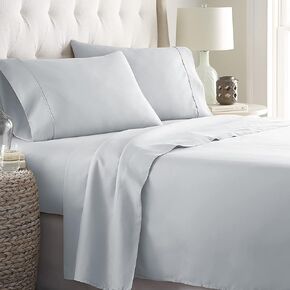 طقم ملاءات سرير مقاس كينج من Danjor Linens - مجموعة مكونة من 6 قطع تتضمن 4 أكياس وسائد - جيوب عميقة - ملاءات سرير ناعمة قابلة للتنفس - خالية من التجاعيد - يمكن غسلها في الغسالة - ملاءات سرير مقاس كينج رمادي فاتح - 6 قطع