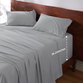 مجموعة ملاءات Bedsure ذات الجيب العميق - تناسب مراتب يصل سمكها إلى 24 بوصة، 4 قطع ملاءات مرتبة هوائية مع جيب عميق، ملاءات سرير وأكياس وسائد ناعمة ماصة للرطوبة، رمادي فاتح
